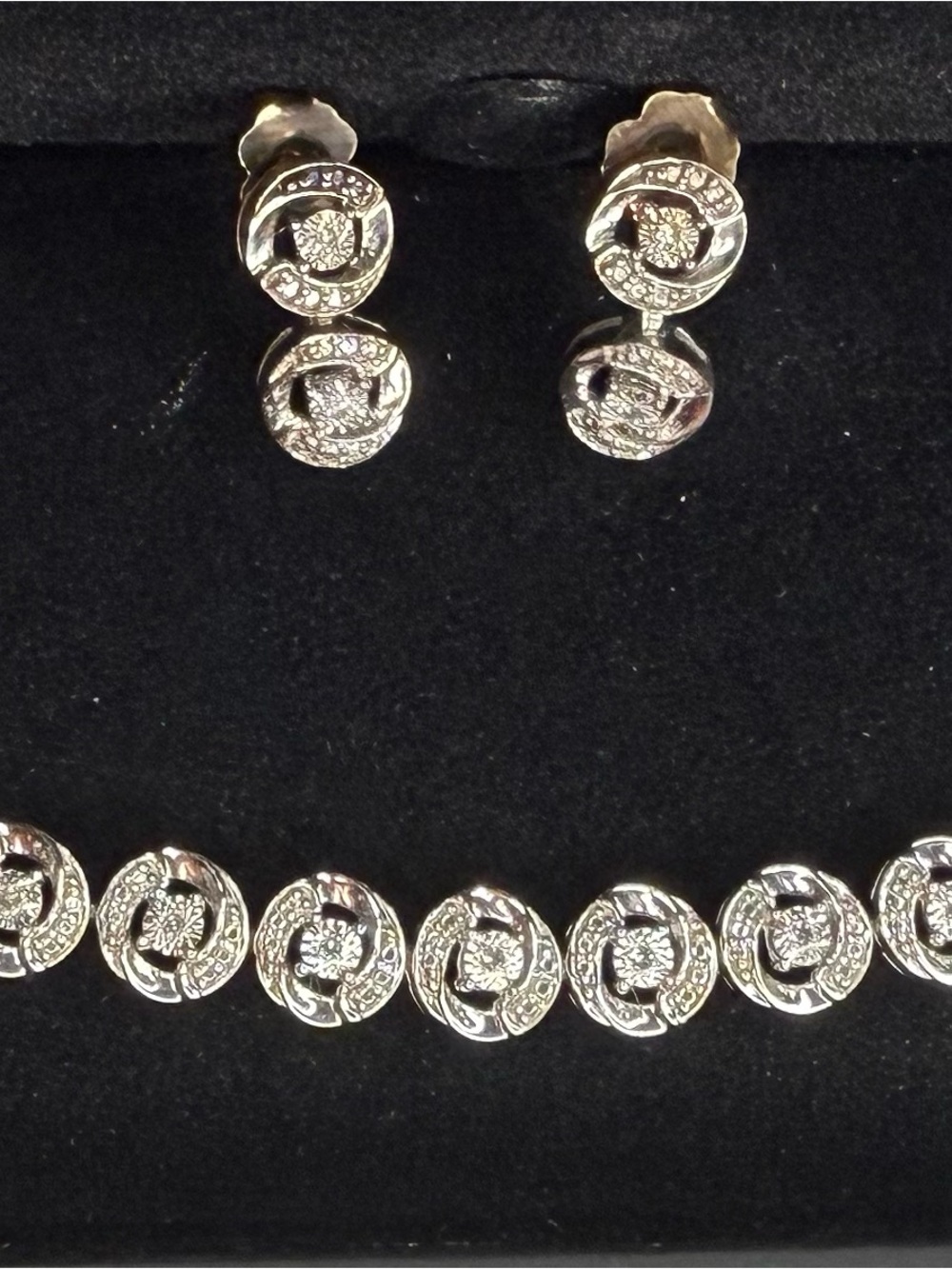 Genuine Diamond Tennis Bracelet & Earrings (Estate)